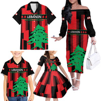 Personalised Lebanon Independence Day Family Matching Off Shoulder Long Sleeve Dress and Hawaiian Shirt Lebanese Cedar 80 Years Of Anniversary - Wonder Print Shop