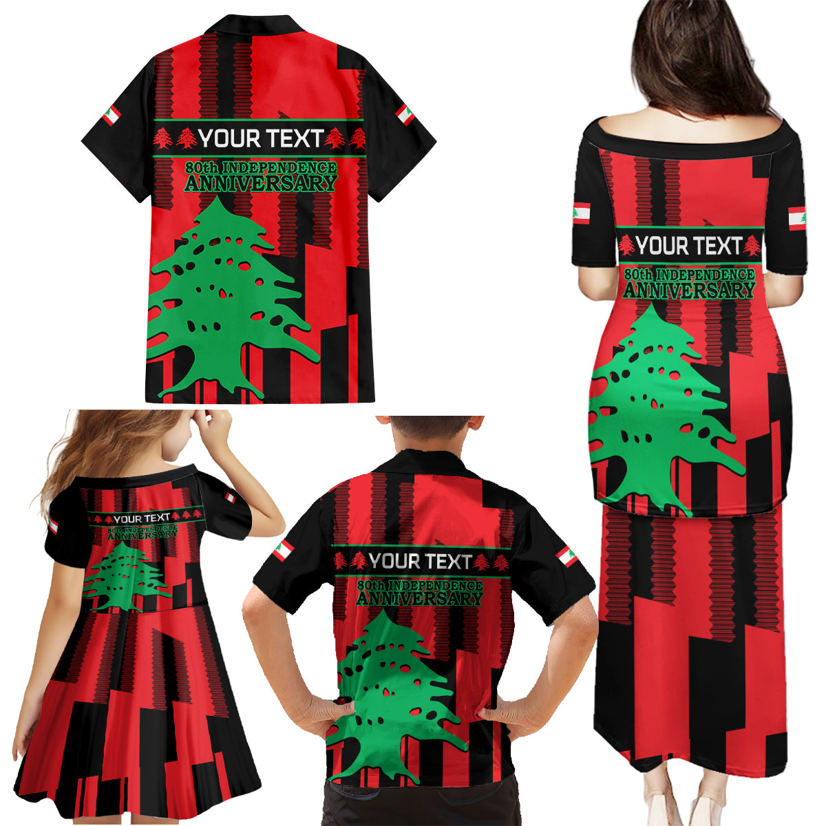 Personalised Lebanon Independence Day Family Matching Puletasi Dress and Hawaiian Shirt Lebanese Cedar 80 Years Of Anniversary - Wonder Print Shop