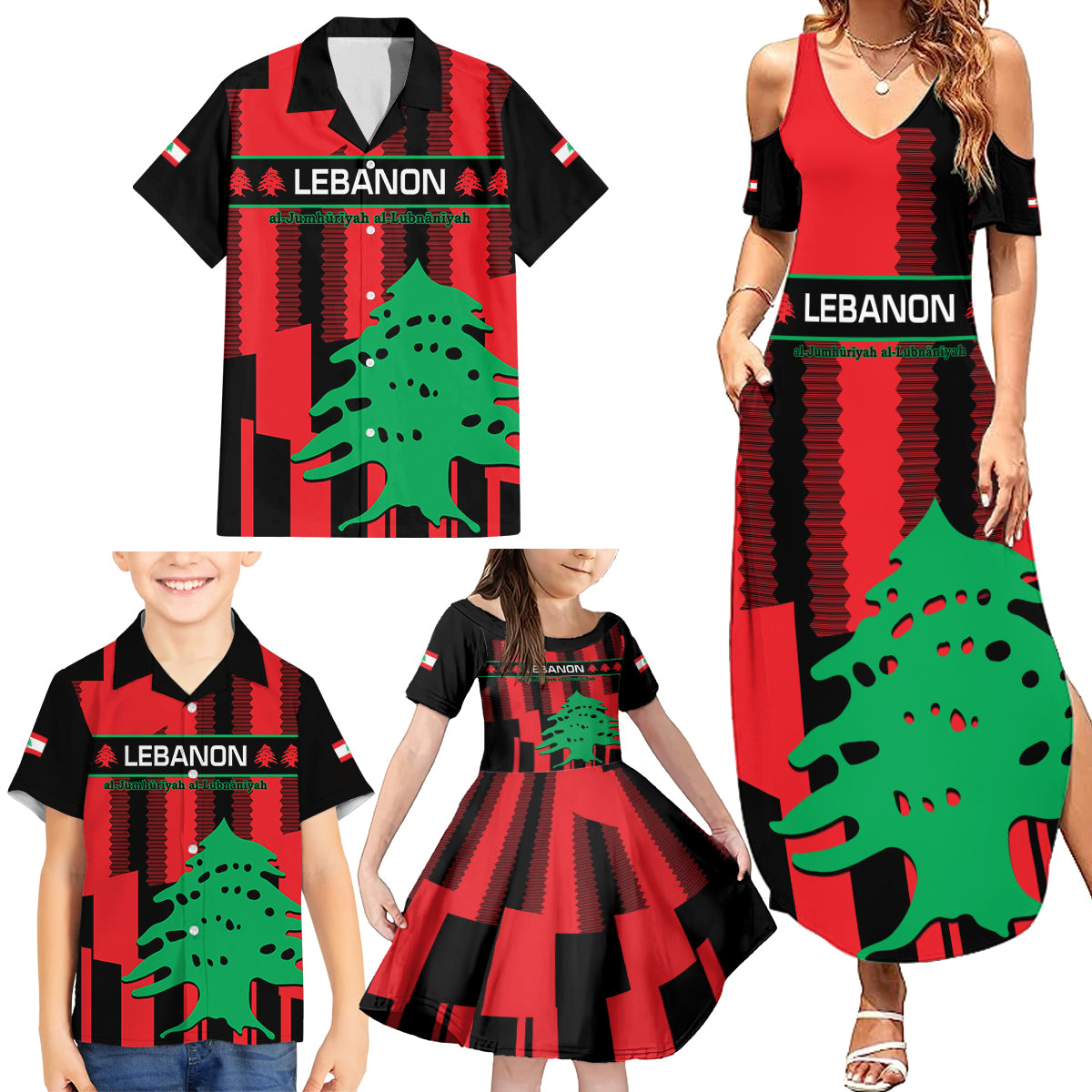 Personalised Lebanon Independence Day Family Matching Summer Maxi Dress and Hawaiian Shirt Lebanese Cedar 80 Years Of Anniversary - Wonder Print Shop