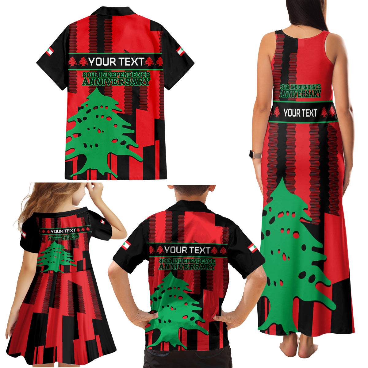 Personalised Lebanon Independence Day Family Matching Tank Maxi Dress and Hawaiian Shirt Lebanese Cedar 80 Years Of Anniversary - Wonder Print Shop