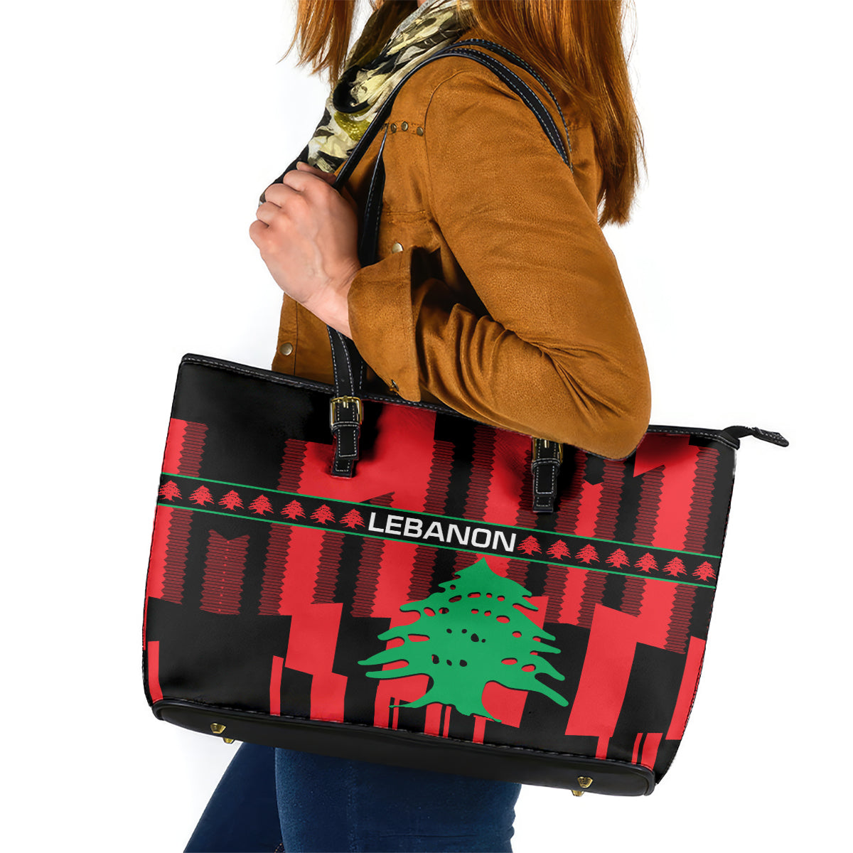 Personalised Lebanon Independence Day Leather Tote Bag Lebanese Cedar 80 Years Of Anniversary - Wonder Print Shop