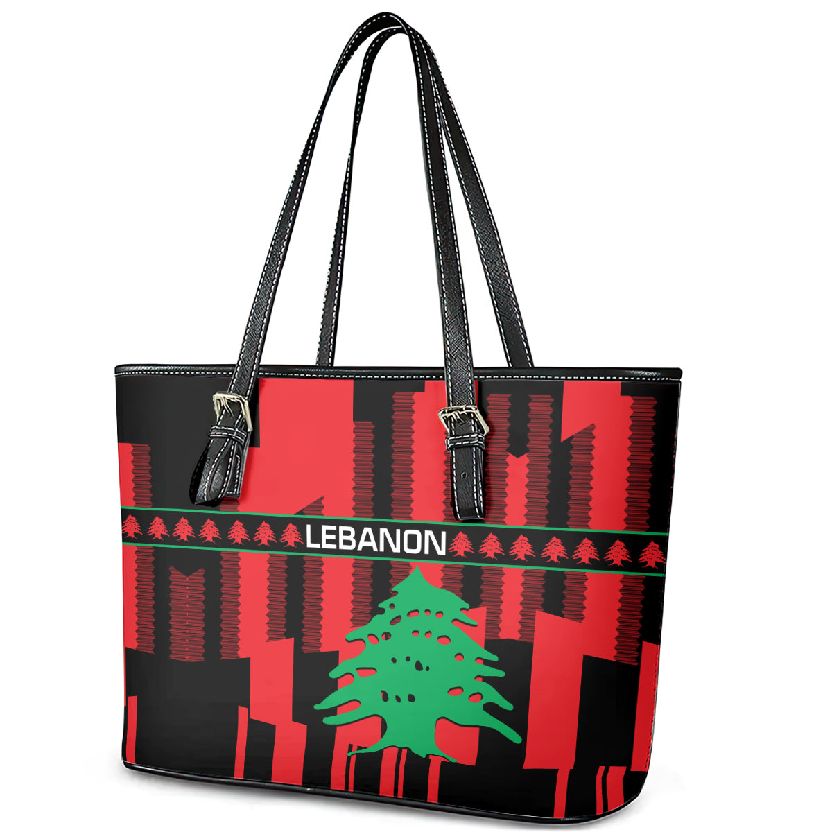 Personalised Lebanon Independence Day Leather Tote Bag Lebanese Cedar 80 Years Of Anniversary - Wonder Print Shop