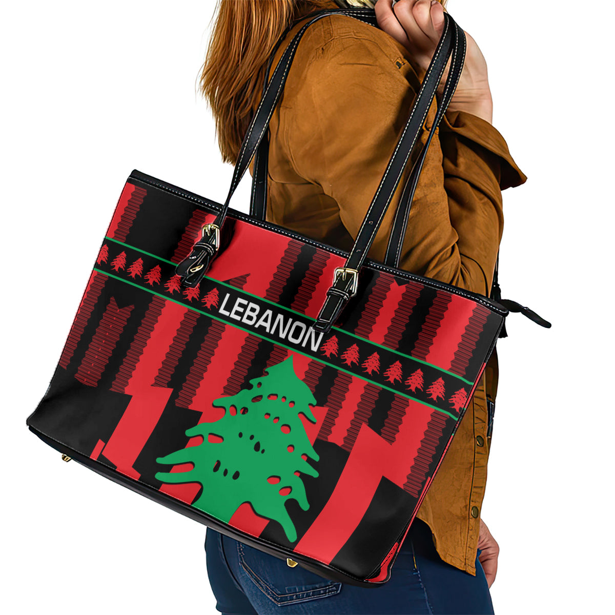 Personalised Lebanon Independence Day Leather Tote Bag Lebanese Cedar 80 Years Of Anniversary - Wonder Print Shop