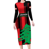 Personalised Lebanon Independence Day Long Sleeve Bodycon Dress Lebanese Cedar 80 Years Of Anniversary - Wonder Print Shop