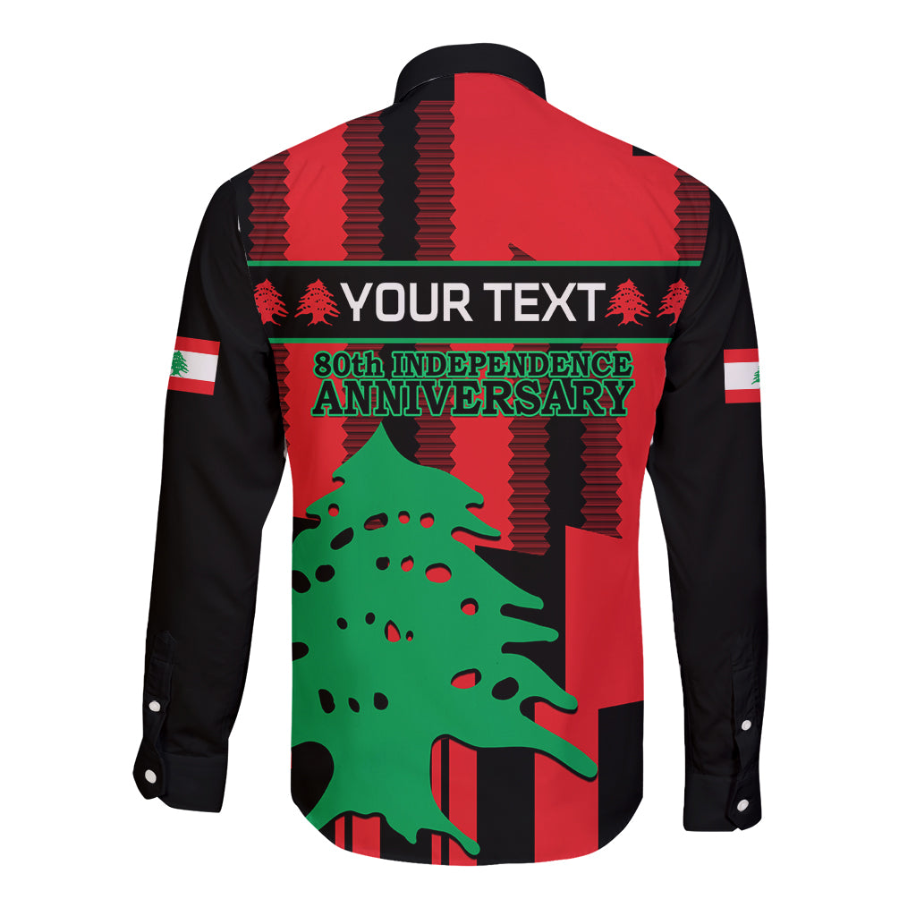 Personalised Lebanon Independence Day Long Sleeve Button Shirt Lebanese Cedar 80 Years Of Anniversary - Wonder Print Shop