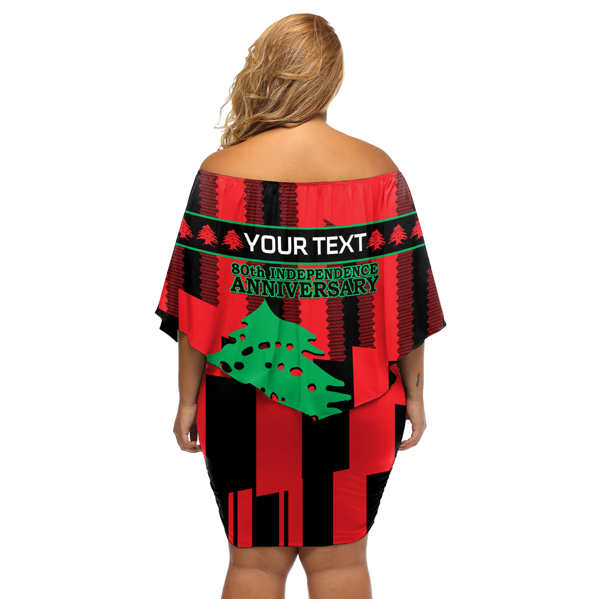 Personalised Lebanon Independence Day Off Shoulder Short Dress Lebanese Cedar 80 Years Of Anniversary - Wonder Print Shop