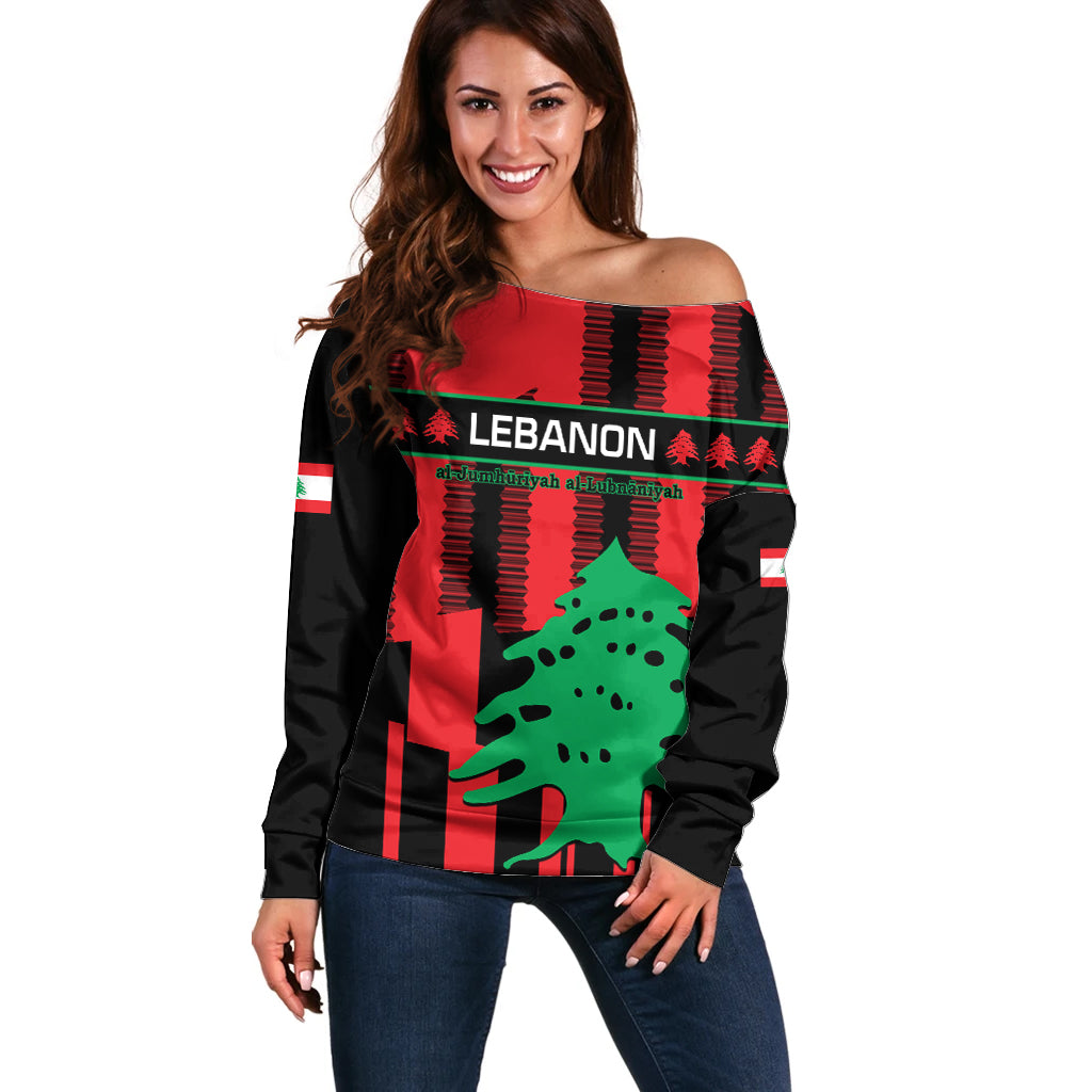Personalised Lebanon Independence Day Off Shoulder Sweater Lebanese Cedar 80 Years Of Anniversary - Wonder Print Shop