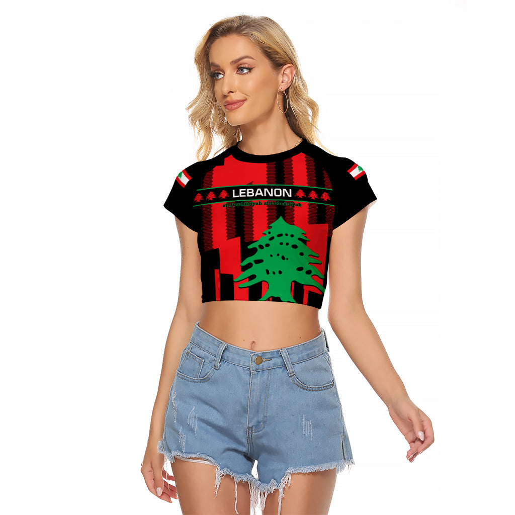 Personalised Lebanon Independence Day Raglan Cropped T Shirt Lebanese Cedar 80 Years Of Anniversary - Wonder Print Shop