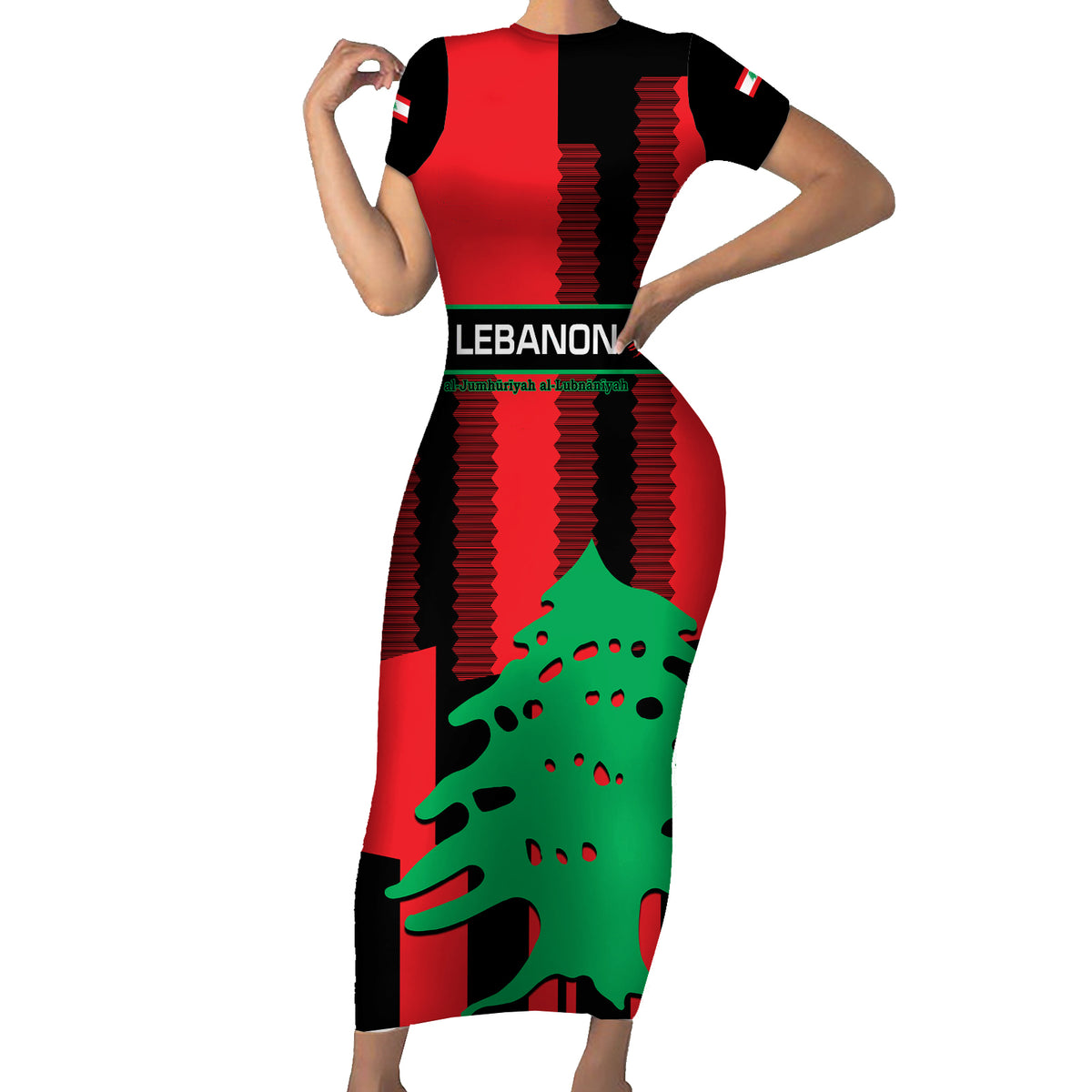 Personalised Lebanon Independence Day Short Sleeve Bodycon Dress Lebanese Cedar 80 Years Of Anniversary - Wonder Print Shop