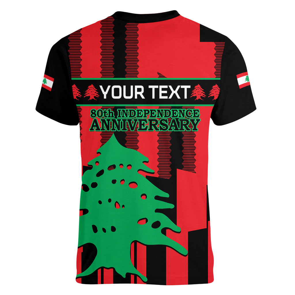 Personalised Lebanon Independence Day Women V Neck T Shirt Lebanese Cedar 80 Years Of Anniversary - Wonder Print Shop