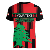 Personalised Lebanon Independence Day Women V Neck T Shirt Lebanese Cedar 80 Years Of Anniversary - Wonder Print Shop