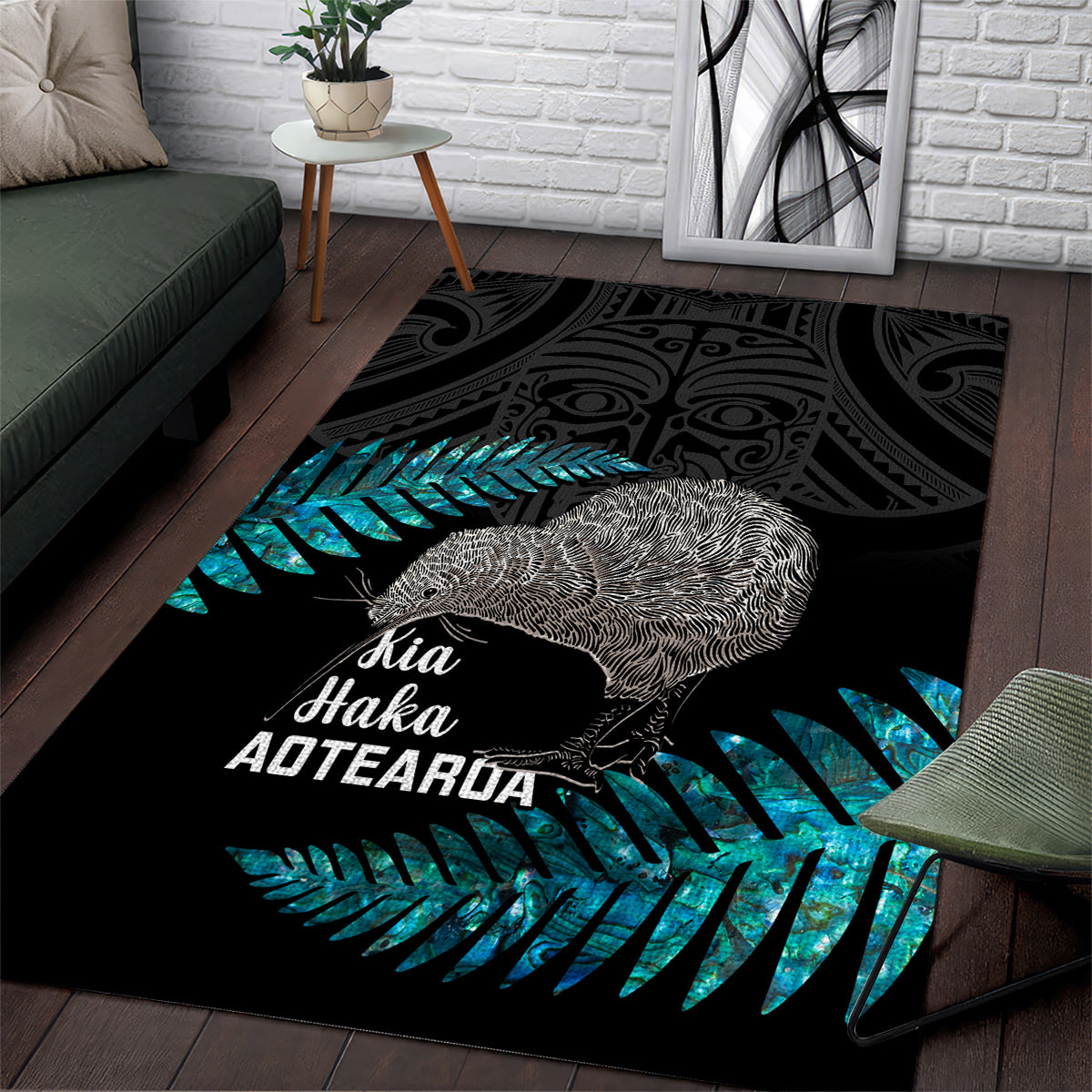 New Zealand Silver Fern Rugby Area Rug Pacific 2023 Kia Haka Kiwis With Maori Ta Moko - Wonder Print Shop