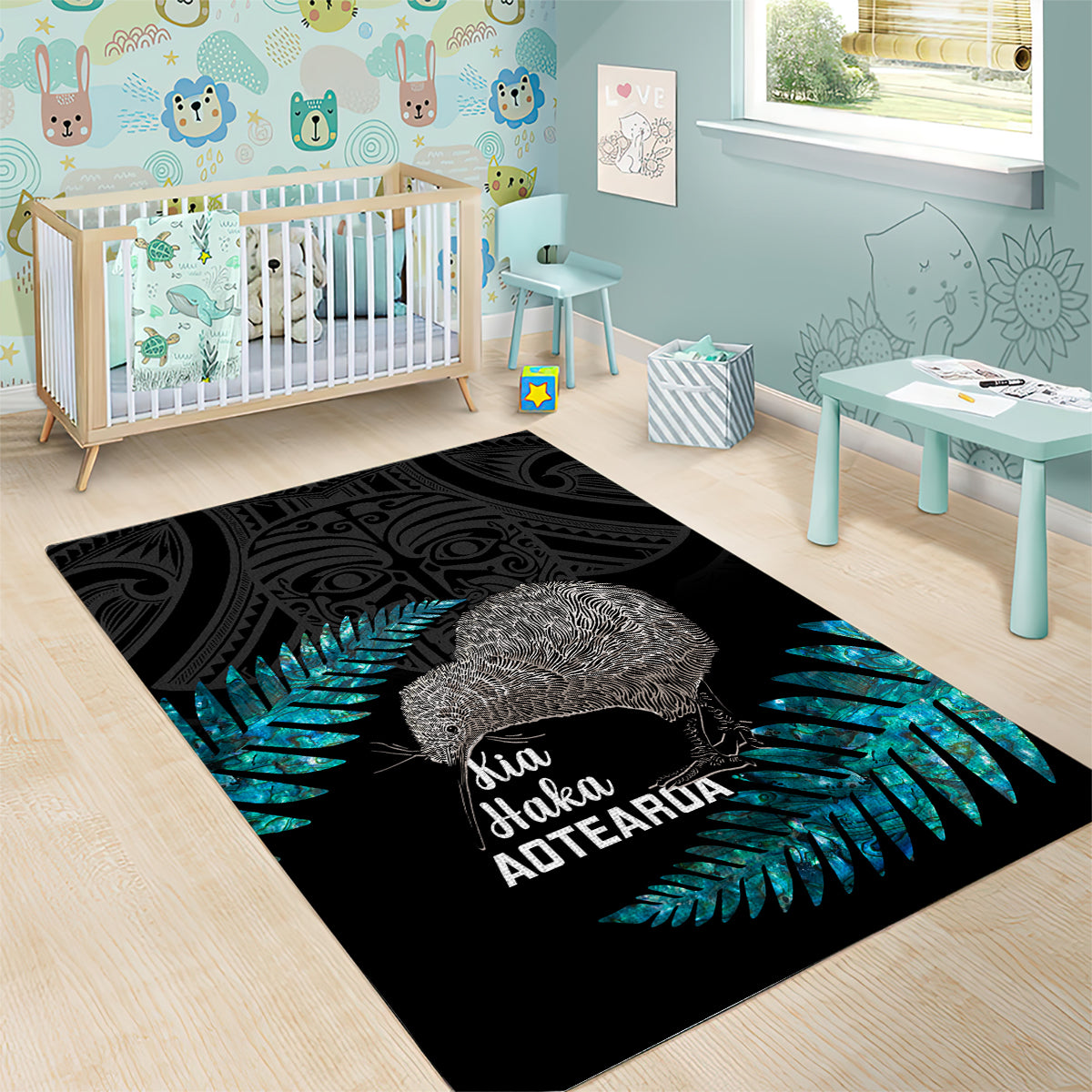 New Zealand Silver Fern Rugby Area Rug Pacific 2023 Kia Haka Kiwis With Maori Ta Moko - Wonder Print Shop