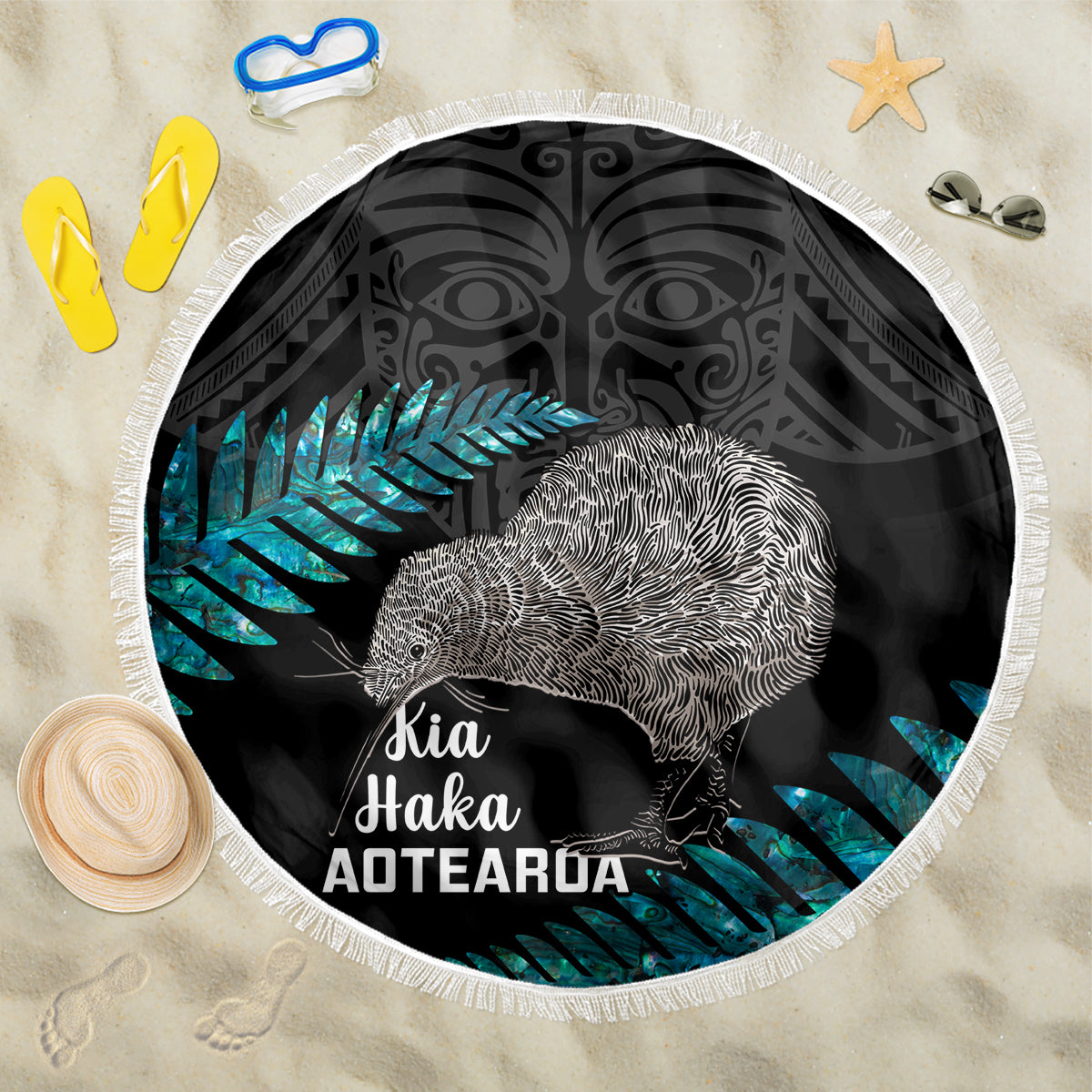 New Zealand Silver Fern Rugby Beach Blanket Pacific 2023 Kia Haka Kiwis With Maori Ta Moko - Wonder Print Shop