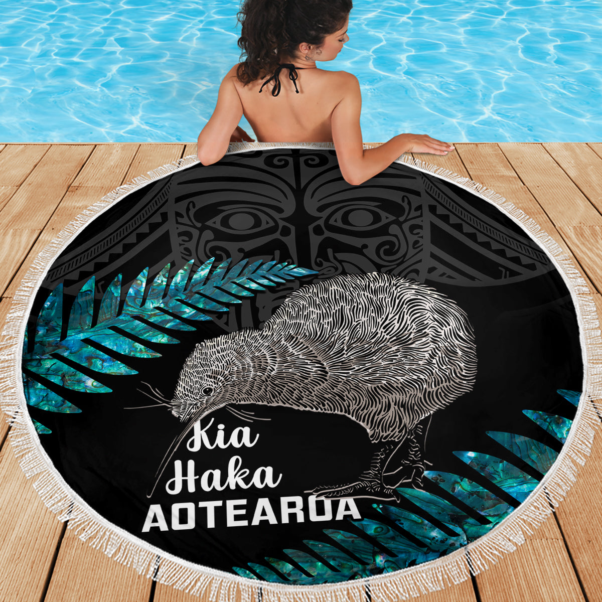 New Zealand Silver Fern Rugby Beach Blanket Pacific 2023 Kia Haka Kiwis With Maori Ta Moko - Wonder Print Shop