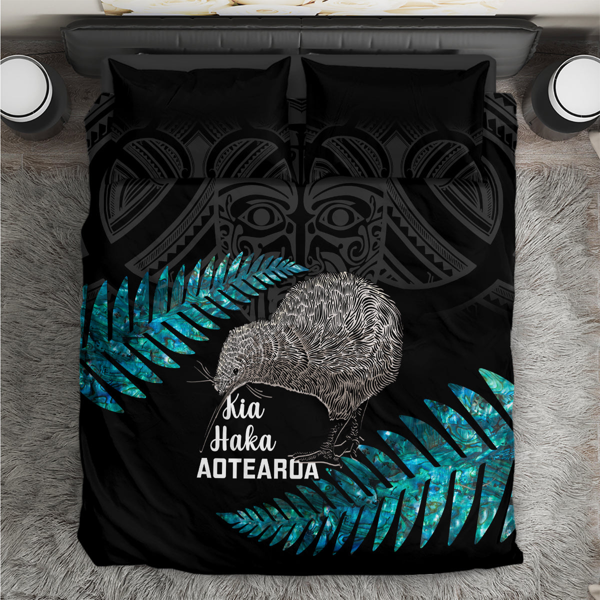 New Zealand Silver Fern Rugby Bedding Set Pacific 2023 Kia Haka Kiwis With Maori Ta Moko - Wonder Print Shop