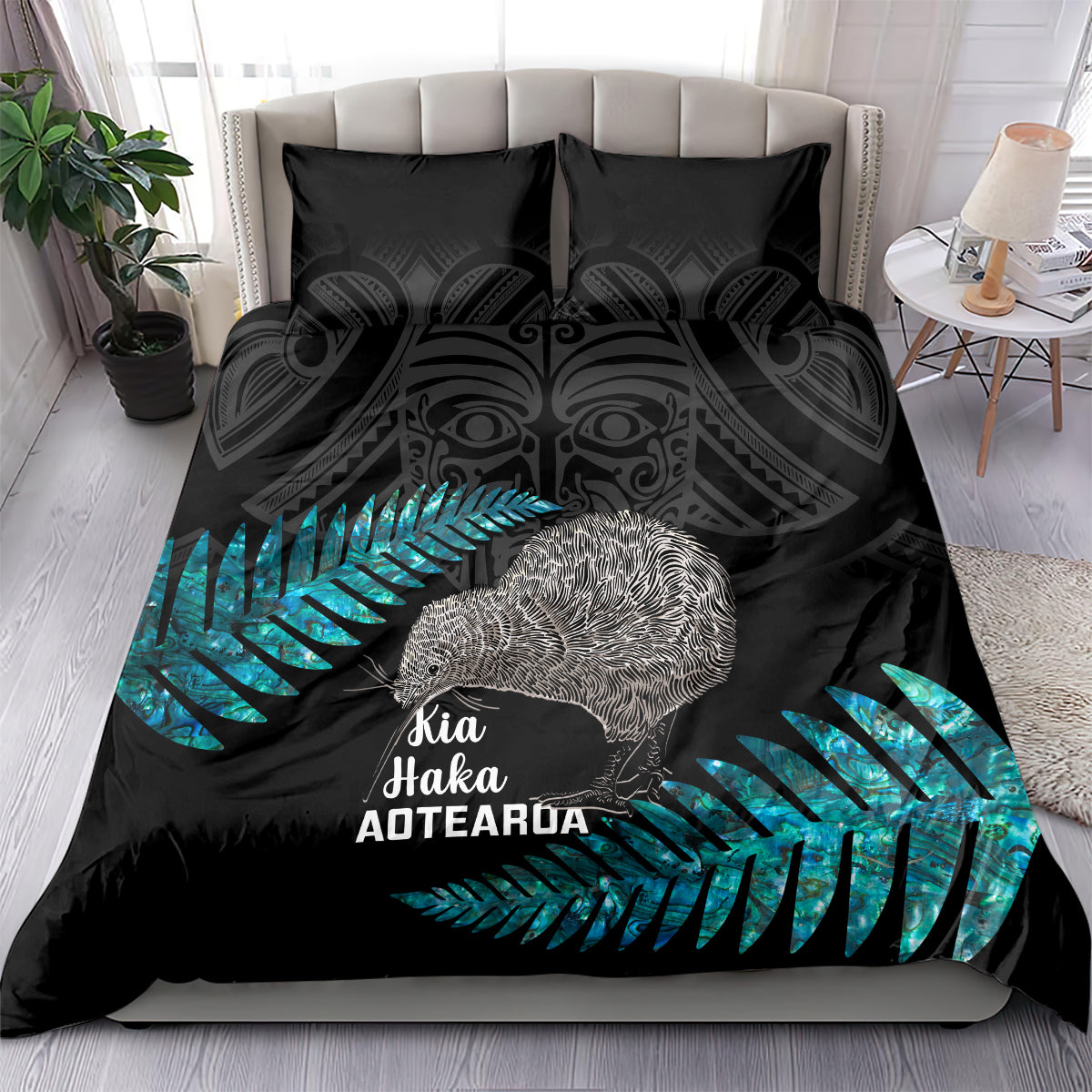New Zealand Silver Fern Rugby Bedding Set Pacific 2023 Kia Haka Kiwis With Maori Ta Moko - Wonder Print Shop