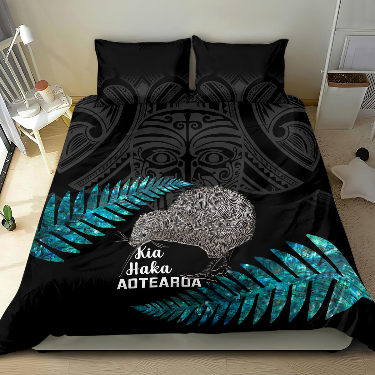 New Zealand Silver Fern Rugby Bedding Set Pacific 2023 Kia Haka Kiwis With Maori Ta Moko - Wonder Print Shop