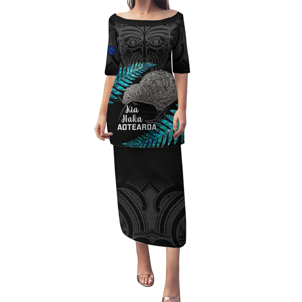 Custom New Zealand Silver Fern Rugby Family Matching Puletasi Dress and Hawaiian Shirt Pacific 2023 Kia Haka Kiwis With Maori Ta Moko - Wonder Print Shop