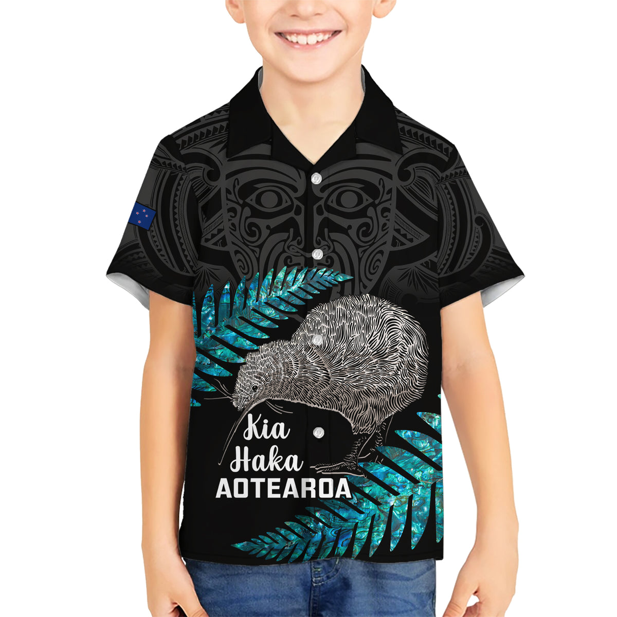 Custom New Zealand Silver Fern Rugby Family Matching Short Sleeve Bodycon Dress and Hawaiian Shirt Pacific 2023 Kia Haka Kiwis With Maori Ta Moko - Wonder Print Shop