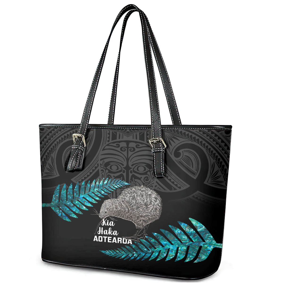 New Zealand Silver Fern Rugby Leather Tote Bag Pacific 2023 Kia Haka Kiwis With Maori Ta Moko - Wonder Print Shop
