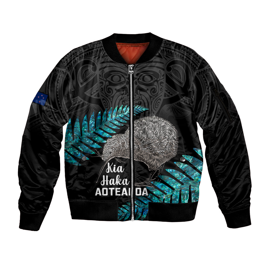 Custom New Zealand Silver Fern Rugby Sleeve Zip Bomber Jacket Pacific 2023 Kia Haka Kiwis With Maori Ta Moko - Wonder Print Shop