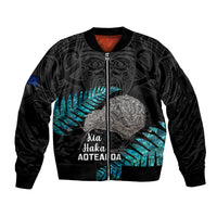 Custom New Zealand Silver Fern Rugby Sleeve Zip Bomber Jacket Pacific 2023 Kia Haka Kiwis With Maori Ta Moko - Wonder Print Shop