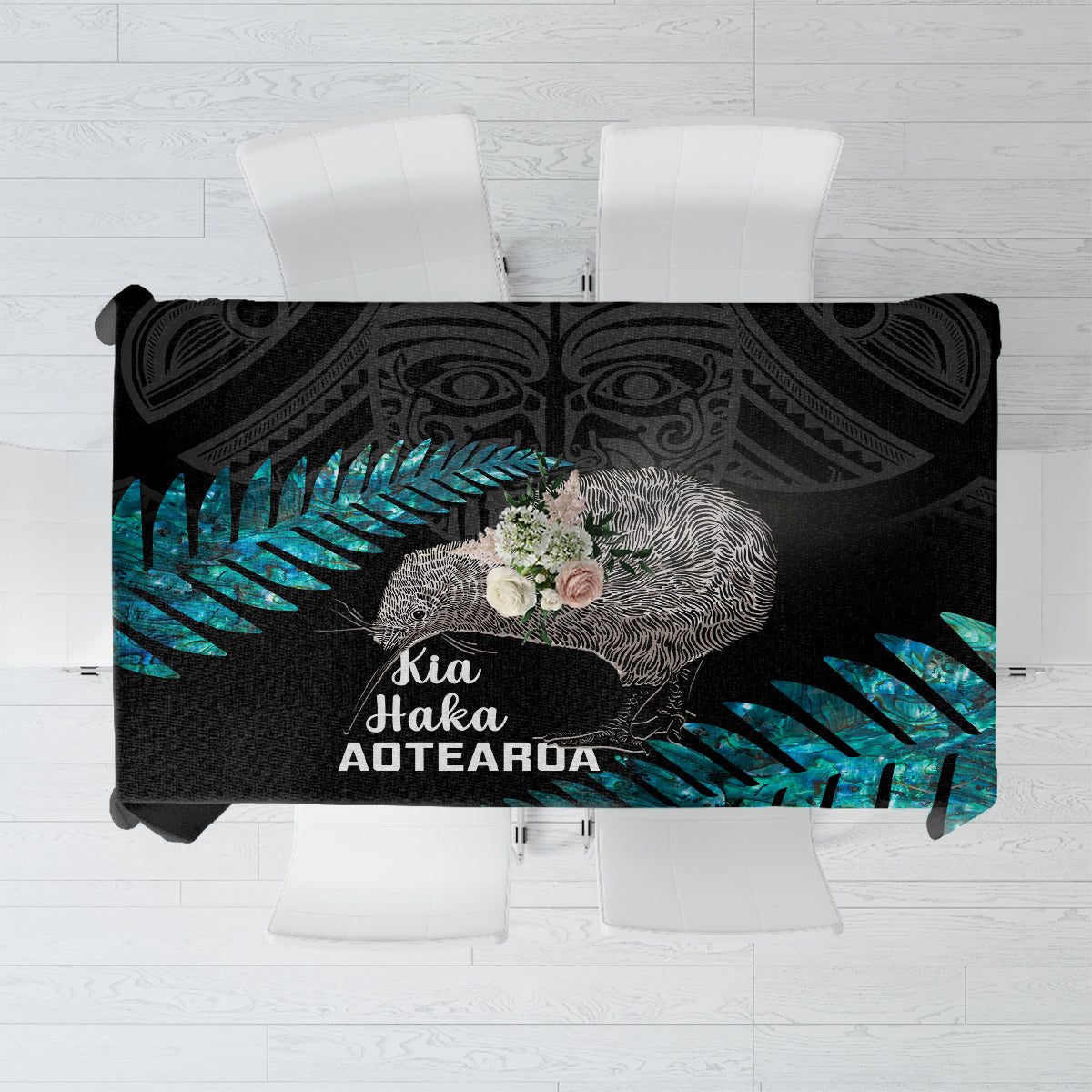 New Zealand Silver Fern Rugby Tablecloth Pacific 2023 Kia Haka Kiwis With Maori Ta Moko - Wonder Print Shop