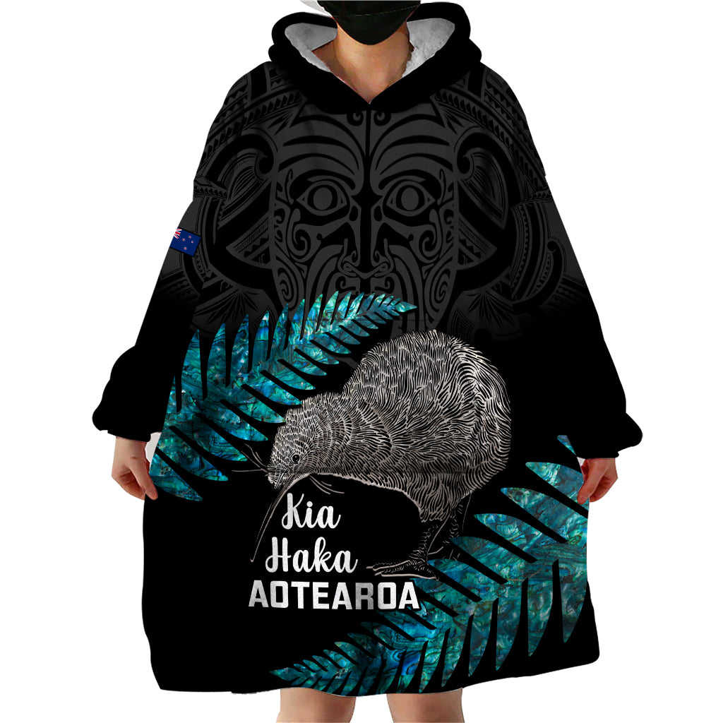 Custom New Zealand Silver Fern Rugby Wearable Blanket Hoodie Pacific 2023 Kia Haka Kiwis With Maori Ta Moko - Wonder Print Shop