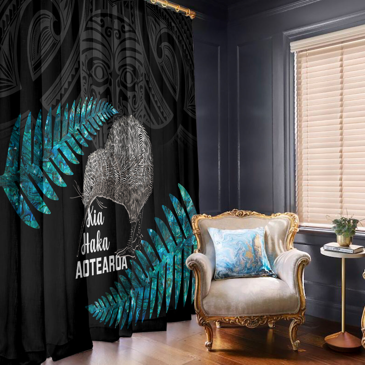 New Zealand Silver Fern Rugby Window Curtain Pacific 2023 Kia Haka Kiwis With Maori Ta Moko - Wonder Print Shop