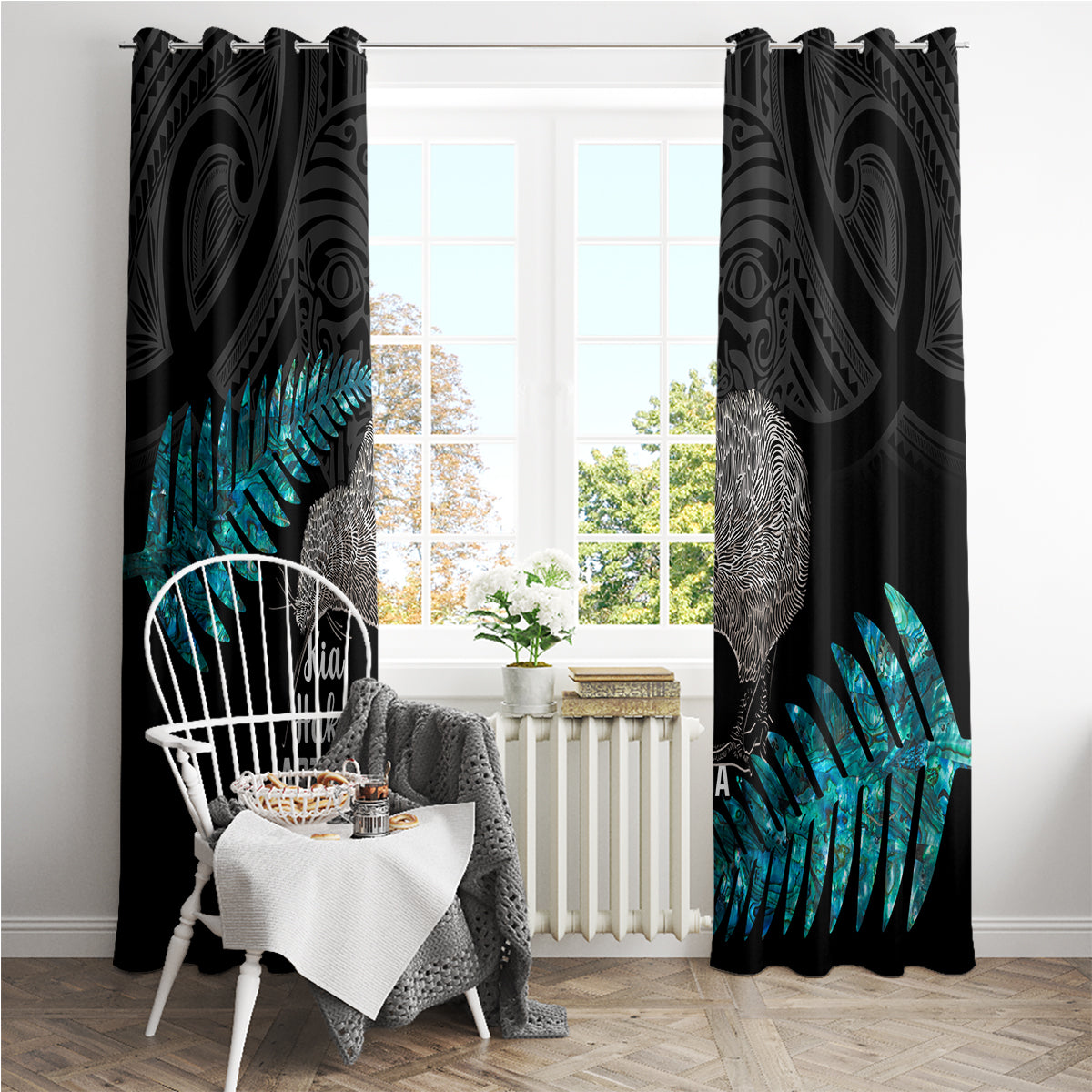 New Zealand Silver Fern Rugby Window Curtain Pacific 2023 Kia Haka Kiwis With Maori Ta Moko - Wonder Print Shop