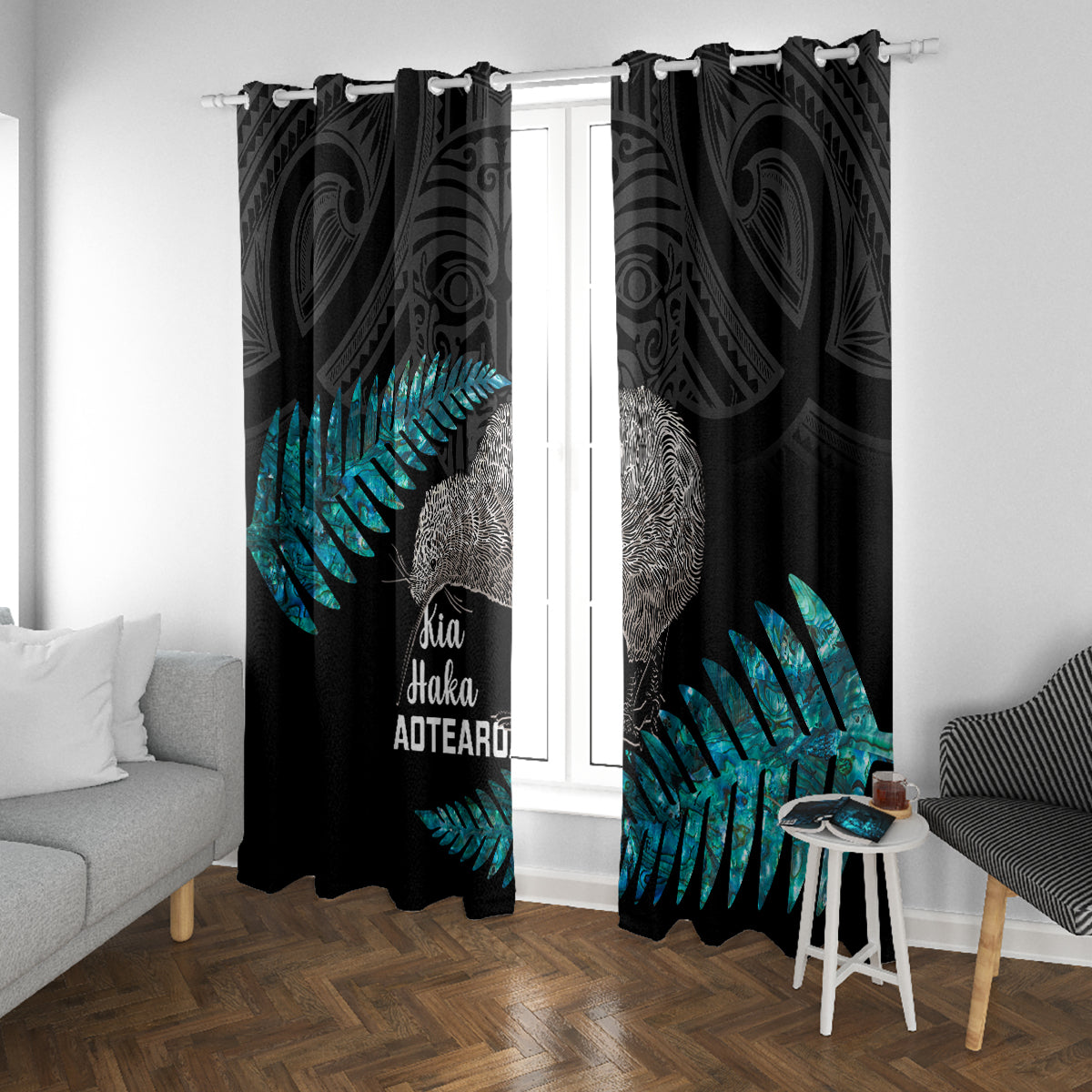 New Zealand Silver Fern Rugby Window Curtain Pacific 2023 Kia Haka Kiwis With Maori Ta Moko - Wonder Print Shop