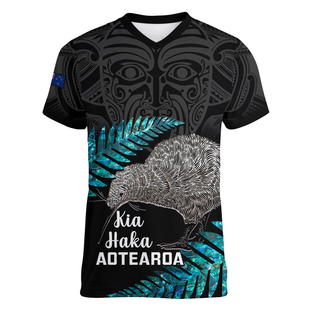 Custom New Zealand Silver Fern Rugby Women V Neck T Shirt Pacific 2023 Kia Haka Kiwis With Maori Ta Moko - Wonder Print Shop
