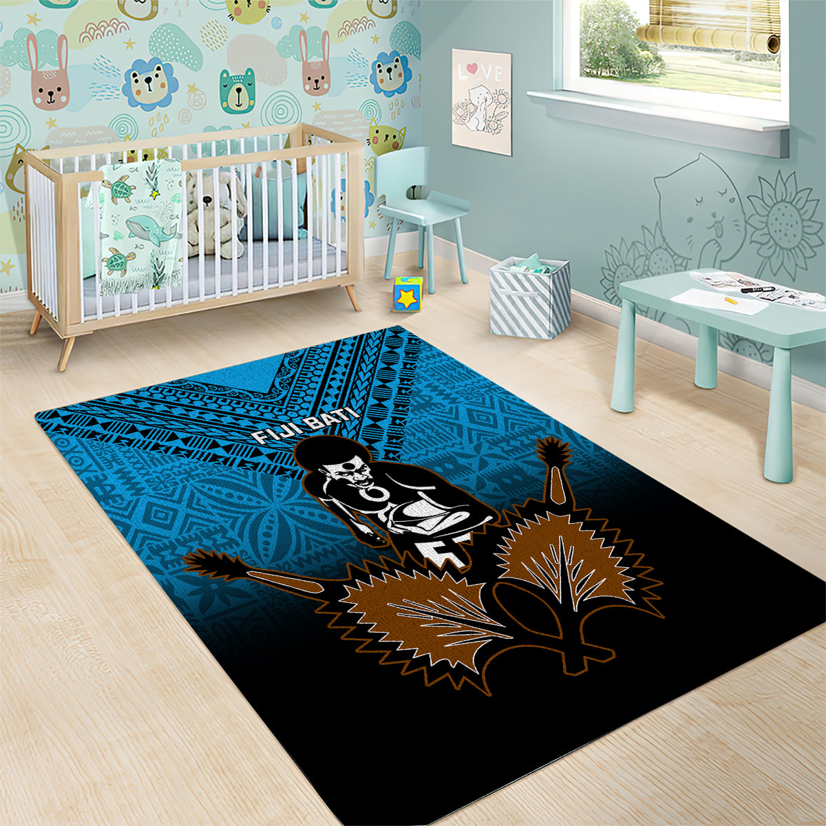 Fiji Tapa Rugby Area Rug Pacific 2023 Go Fijian Bati - Wonder Print Shop