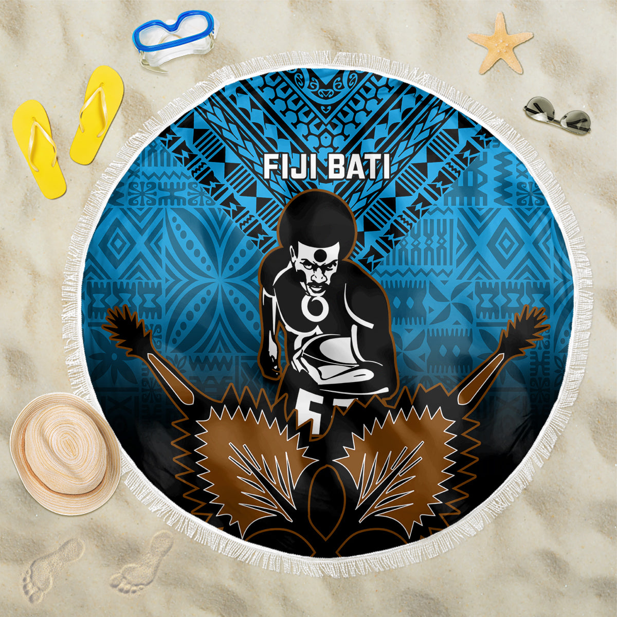 Fiji Tapa Rugby Beach Blanket Pacific 2023 Go Fijian Bati - Wonder Print Shop