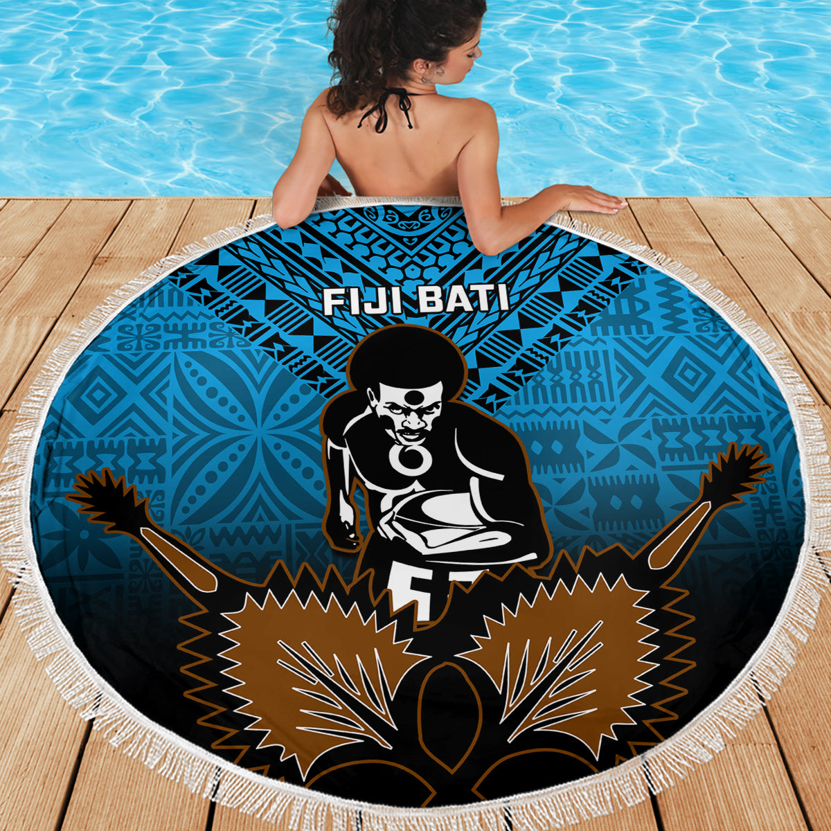 Fiji Tapa Rugby Beach Blanket Pacific 2023 Go Fijian Bati - Wonder Print Shop
