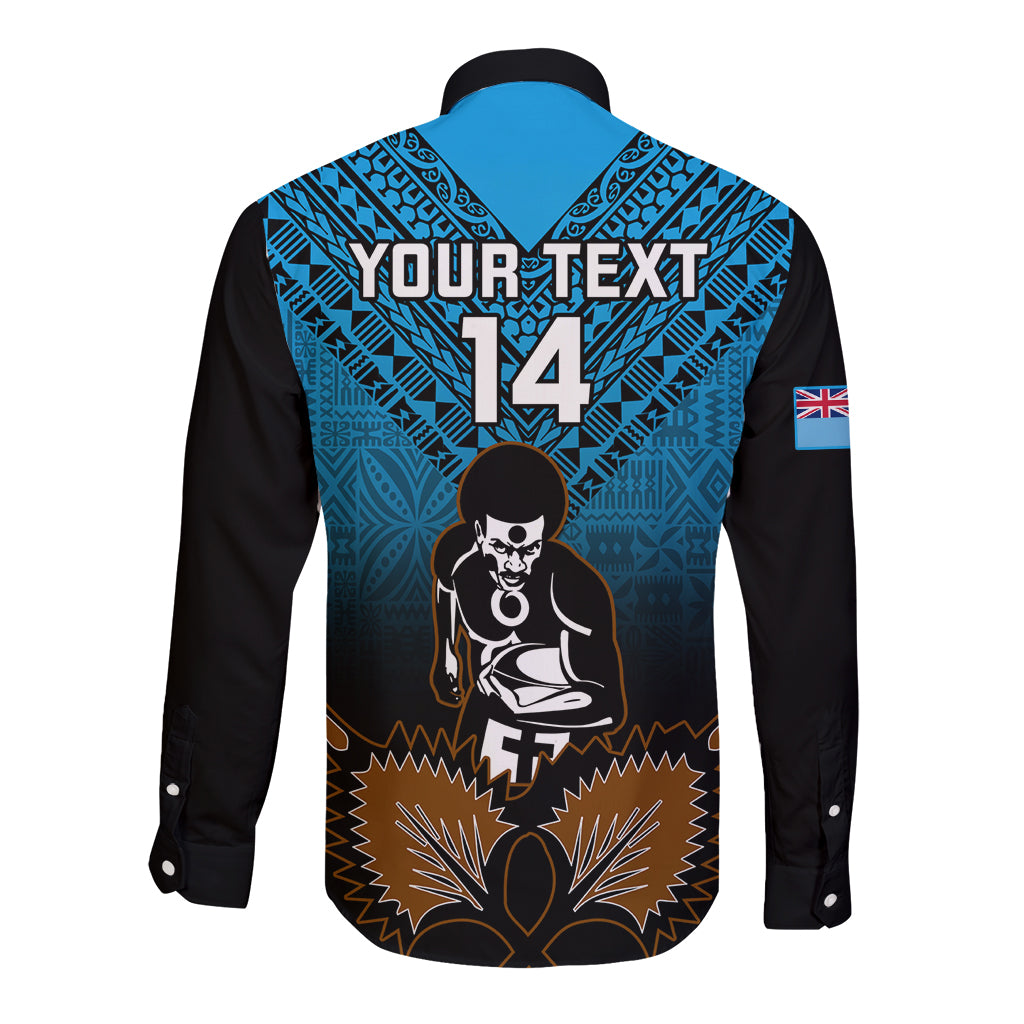 Custom Fiji Tapa Rugby Long Sleeve Button Shirt Pacific 2023 Go Fijian Bati - Wonder Print Shop
