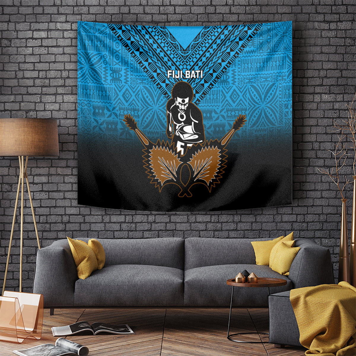 Fiji Tapa Rugby Tapestry Pacific 2023 Go Fijian Bati - Wonder Print Shop