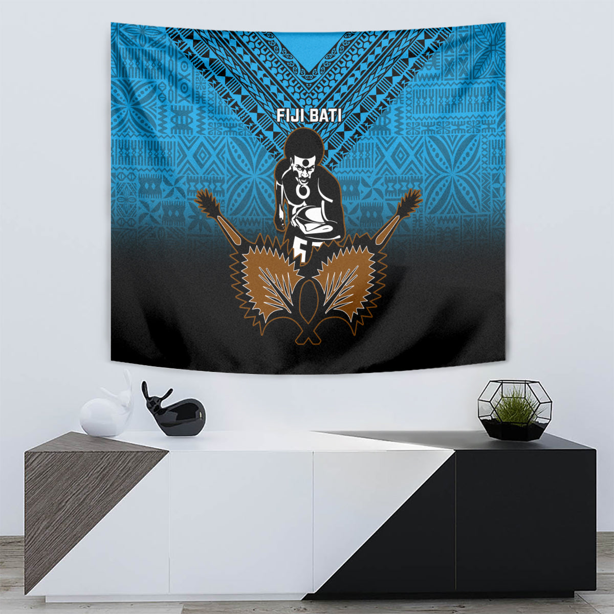Fiji Tapa Rugby Tapestry Pacific 2023 Go Fijian Bati - Wonder Print Shop