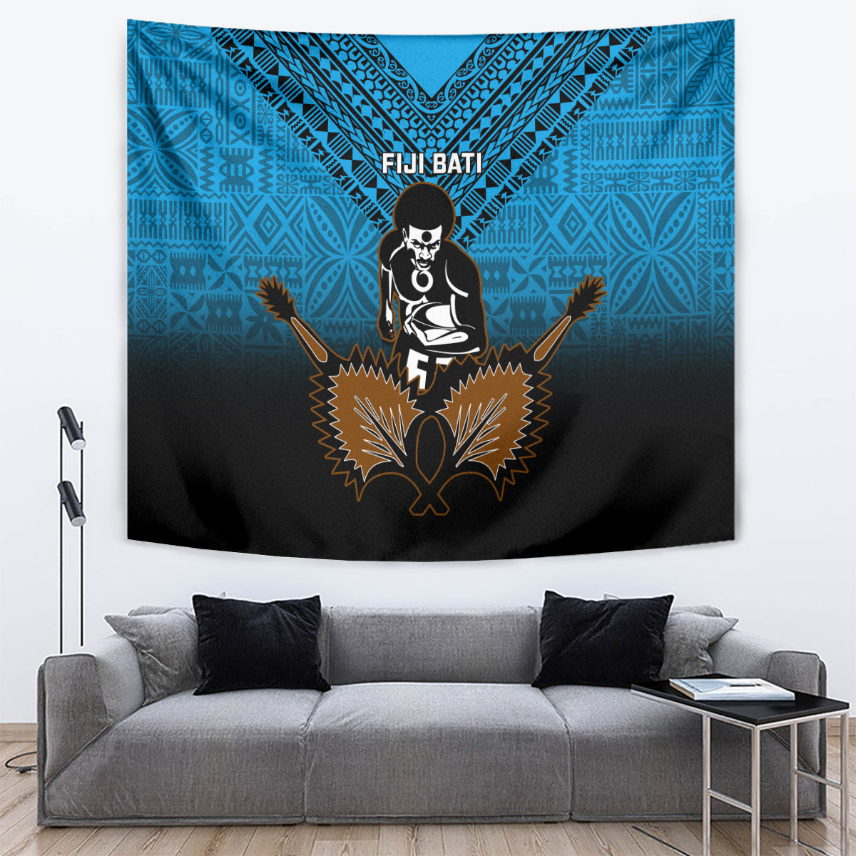 Fiji Tapa Rugby Tapestry Pacific 2023 Go Fijian Bati - Wonder Print Shop
