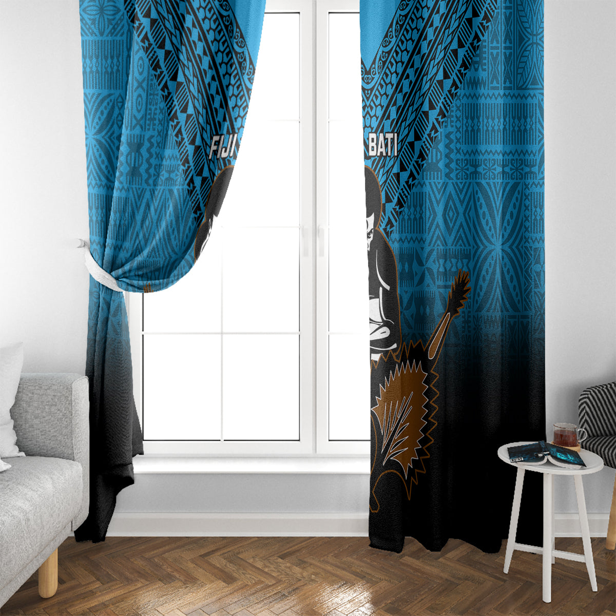 Fiji Tapa Rugby Window Curtain Pacific 2023 Go Fijian Bati - Wonder Print Shop
