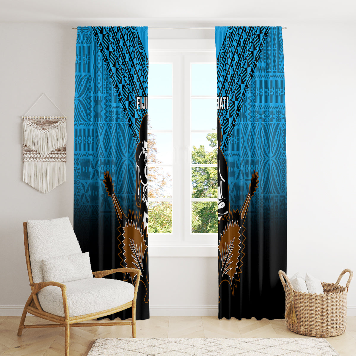 Fiji Tapa Rugby Window Curtain Pacific 2023 Go Fijian Bati - Wonder Print Shop