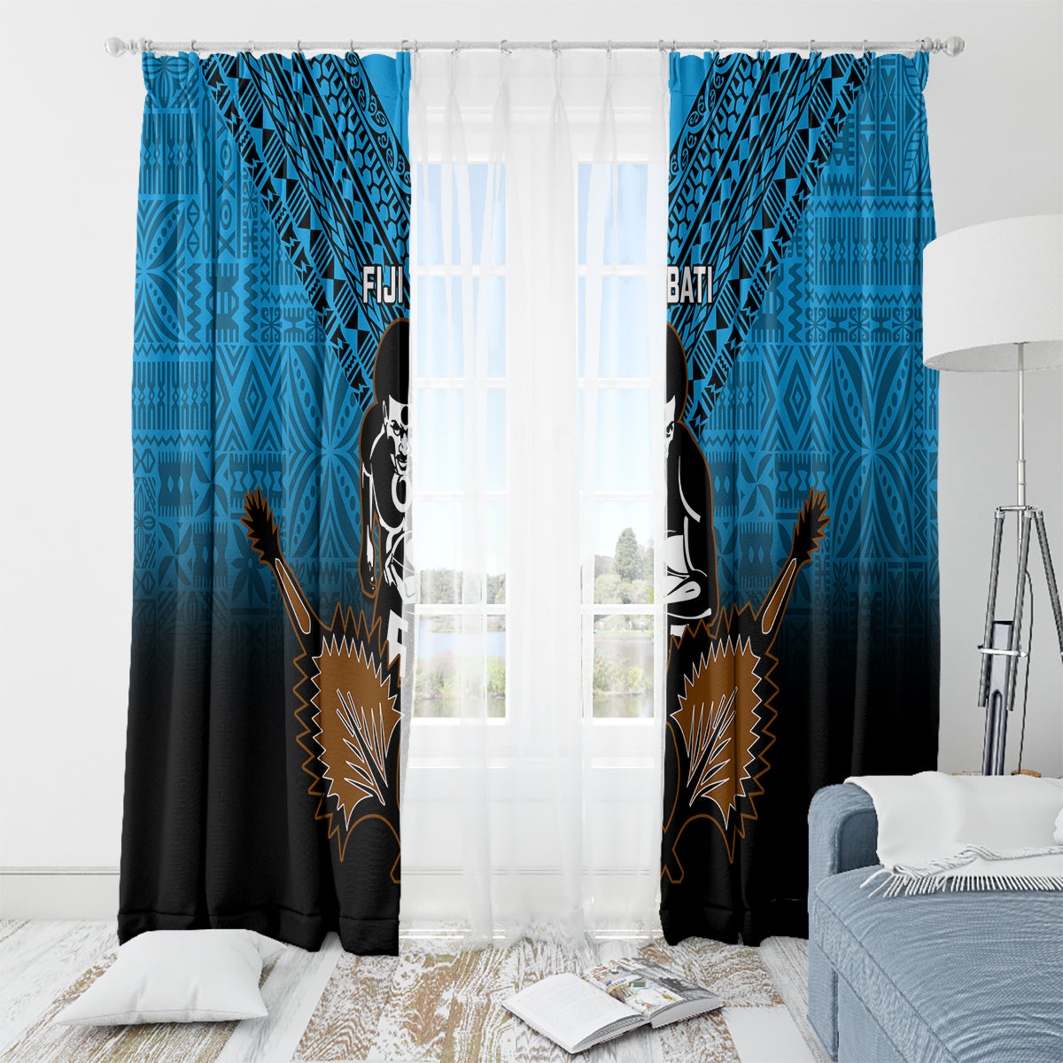 Fiji Tapa Rugby Window Curtain Pacific 2023 Go Fijian Bati - Wonder Print Shop