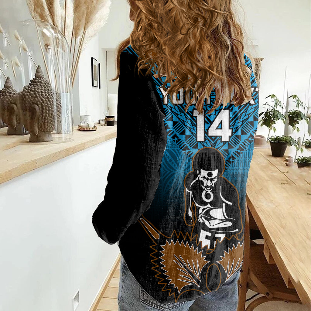 Custom Fiji Tapa Rugby Women Casual Shirt Pacific 2023 Go Fijian Bati - Wonder Print Shop