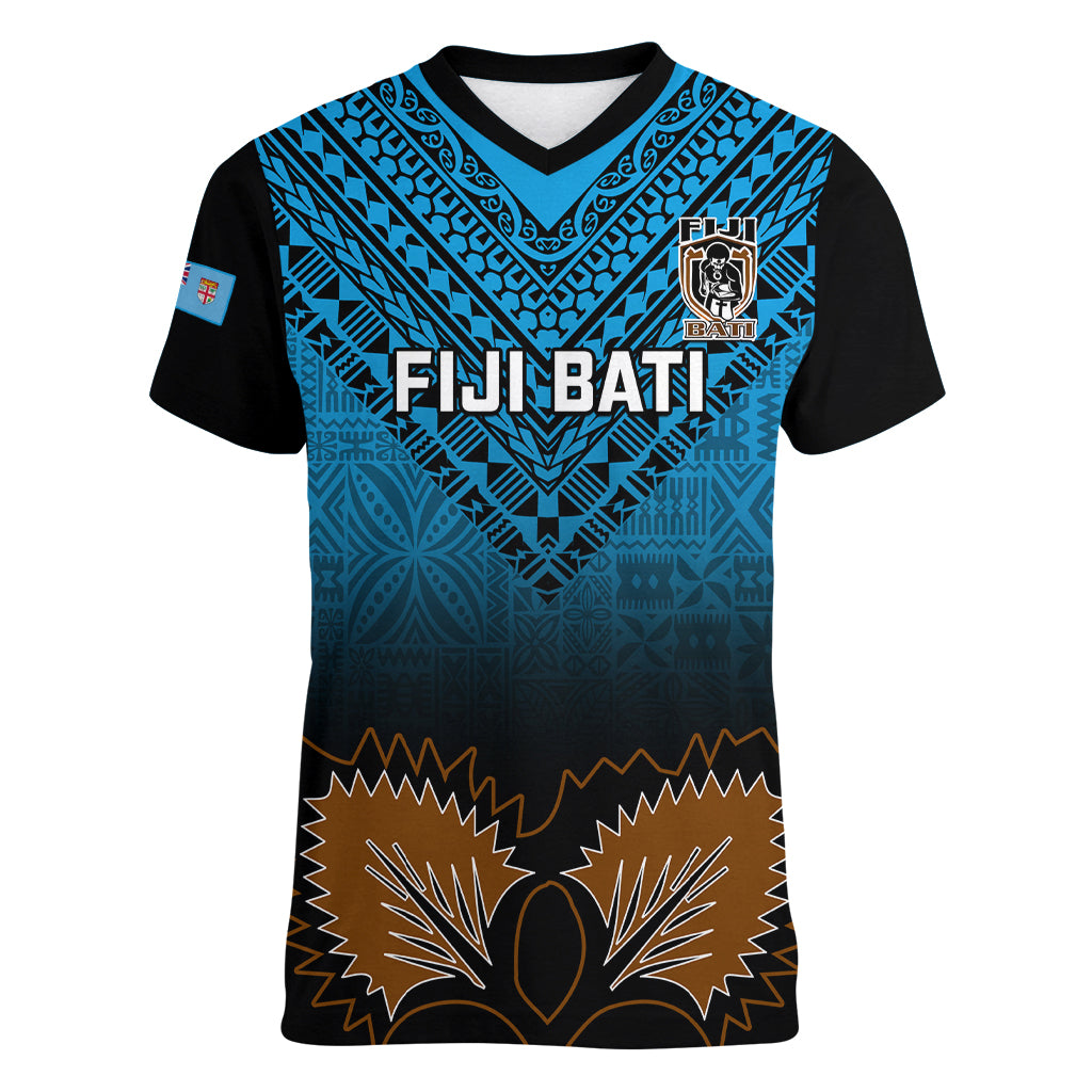Custom Fiji Tapa Rugby Women V Neck T Shirt Pacific 2023 Go Fijian Bati - Wonder Print Shop