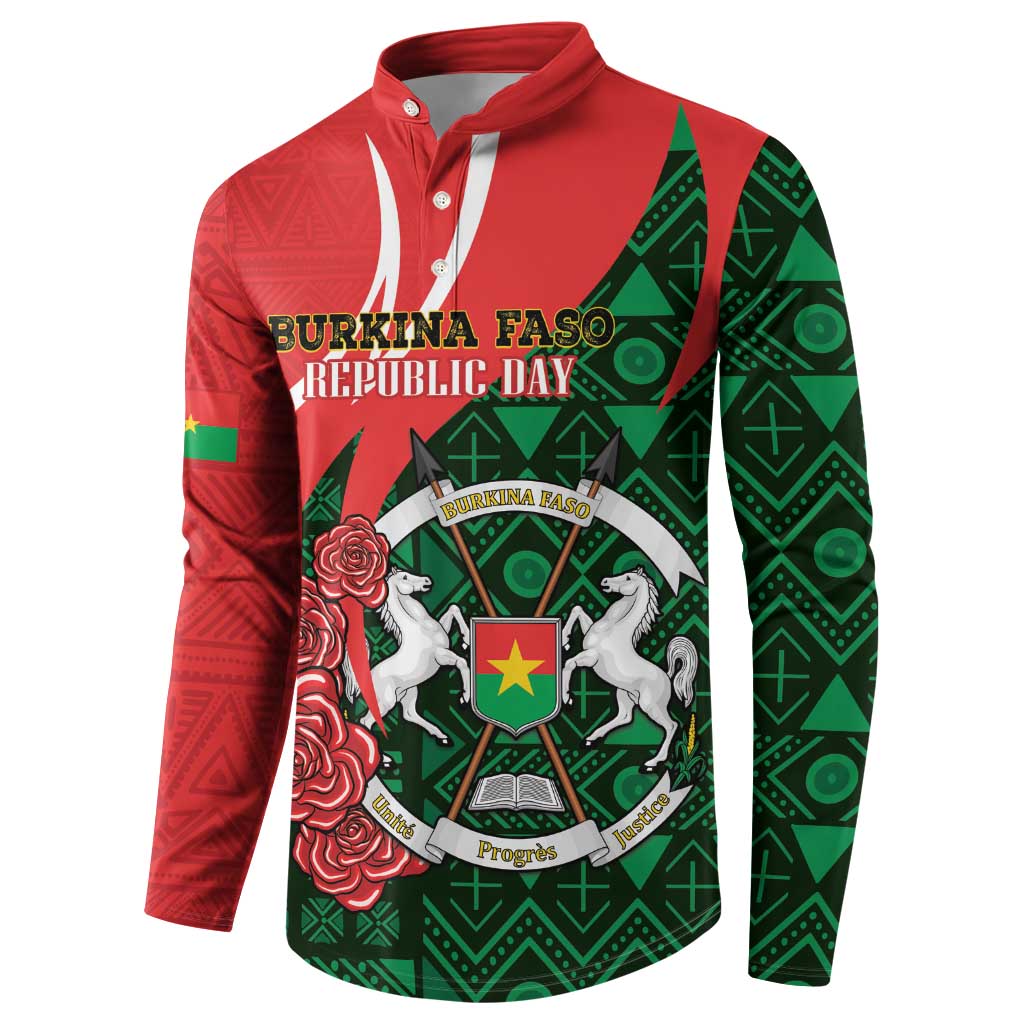 Personalised Burkina Faso Republic Day Button Sweatshirt Happy 66th Anniversary - Bogolan Pattern - Wonder Print Shop