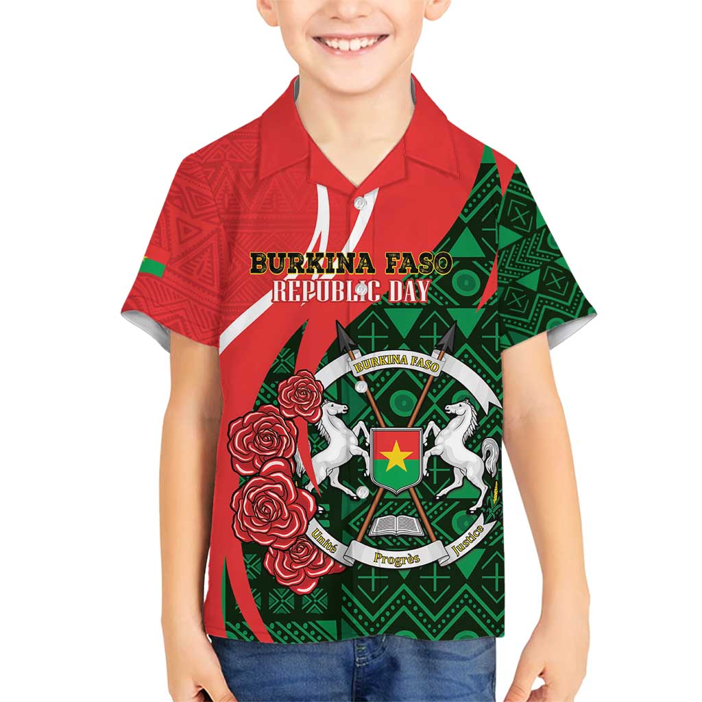 Personalised Burkina Faso Republic Day Family Matching Off Shoulder Maxi Dress and Hawaiian Shirt Happy 66th Anniversary - Bogolan Pattern - Wonder Print Shop