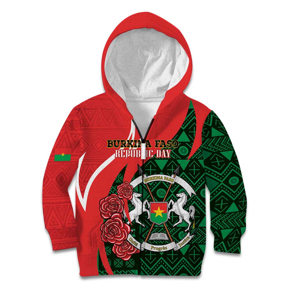 Personalised Burkina Faso Republic Day Kid Hoodie Happy 66th Anniversary - Bogolan Pattern - Wonder Print Shop