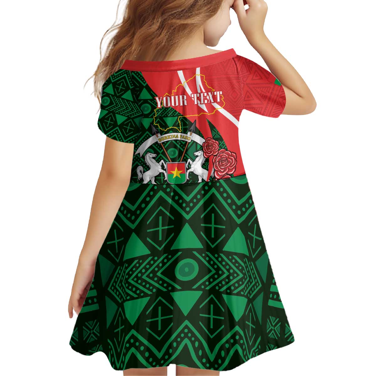 Personalised Burkina Faso Republic Day Kid Short Sleeve Dress Happy 66th Anniversary - Bogolan Pattern - Wonder Print Shop