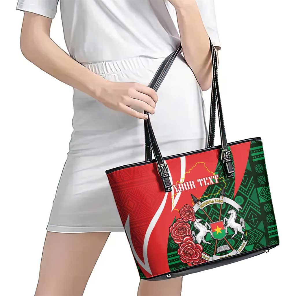 Personalised Burkina Faso Republic Day Leather Tote Bag Happy 66th Anniversary - Bogolan Pattern - Wonder Print Shop